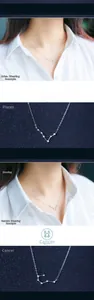 Detail of S925 silver constellation necklaces featuring Aries and Gemini with zircons