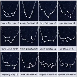 Twelve Constellations Zodiac Star Map Pendant Necklace Platinum Plated Copper Cubic Zirconia Minimalist Clavicle Jewelry For Women