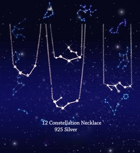 925 silver zodiac necklace with star constellations on a starry sky background