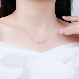Elegant S925 sterling silver zodiac necklace with sparkling zircons worn by a model