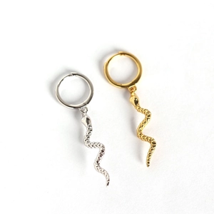 Chic snake pendant hoop earrings in gold and silver finishes with scale texture details