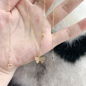Elegant gold butterfly pendant necklace with pink micro-inlaid stones on O-chain
