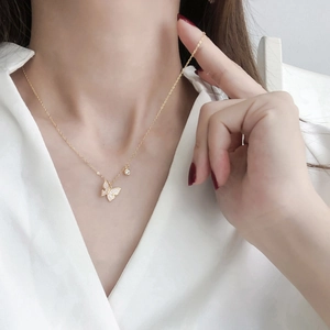 Butterfly Pendant Necklace Copper Gold Plated With Micro Pave Cubic Zirconia Niche Design Elegant Jewelry For Women
