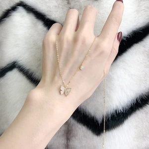 Elegant 925 silver gold butterfly necklace with micro-paved sparkling crystals for women