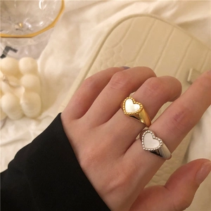 S925 Sterling Silver Shell Heart Open Ring Gold Plated Copper Inlaid Mother Of Artificial Pearl Adjustable Finger Ring Jewelry For Women