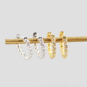 S925 Sterling Silver twist hoop earrings with pavé cubic zirconia in gold and silver