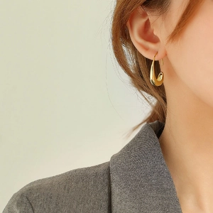 Polished Copper C-Hoop Earrings Minimalist Teardrop Shape Glossy Metallic Jewelry For Women Daily Fashion