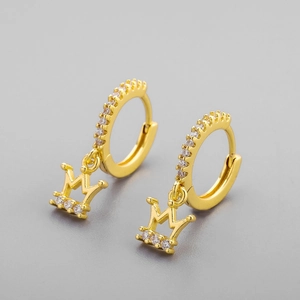 Elegant gold crown hoop earrings with sparkling zircon stones for women's fashion