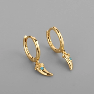 S925 sterling silver hoop earrings with gold plating and green turquoise tusk pendants