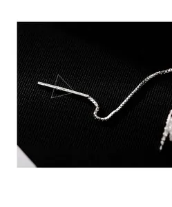 Minimalist S925 sterling silver lightning tassel drop earrings with box chain design