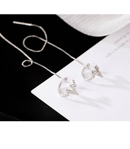 Elegant S925 silver lightning bolt tassel earrings with sparkling zircon crystals