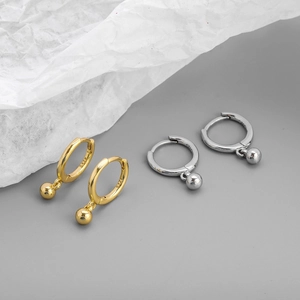 Minimalist S925 sterling silver hoop earrings with sphere charms in gold and silver
