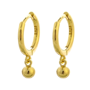 Minimalist S925 sterling silver hoop earrings with polished gold-plated round bead charms