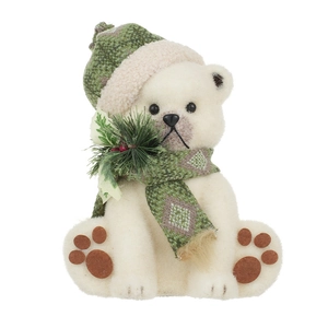 Figurine d'ours polaire de Noël avec bonnet en tricot et accents de pomme de pin