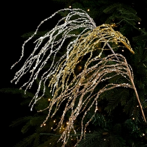 Glittering sequin fringe branches in gold, silver and bronze for Christmas tree decor