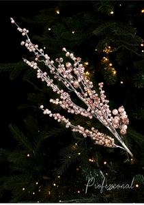 Detailed view of pink glitter pearl berries branch decor for Christmas trees