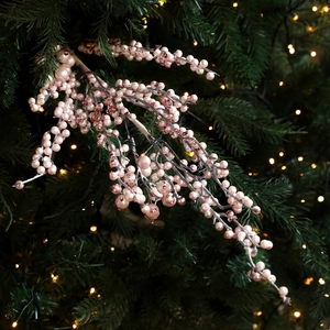 Glittery pink berry stems with metallic finish for Christmas tree floral decoration