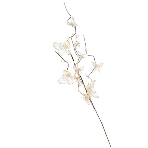 Iridescent butterfly crystal branch with pearl accents for Christmas tree decoration