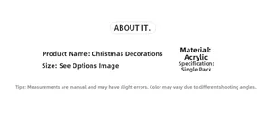 Detail specifications for acrylic snowflake Christmas ornament with size and material info