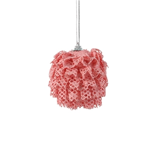 Pink foam Christmas ball with coral texture and silver cap for holiday tree decoration