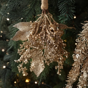 Glitzernder champagnergoldener Zweig-Anhänger für festliche Weihnachtsbaumdekoration