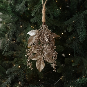 Glitzernder champagnerfarbener Zweiganhänger mit Pailletten für Weihnachtsbaum