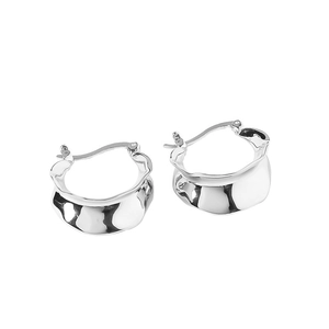 S925 sterling silver hoop earrings featuring an irregular wavy texture and polished finish