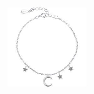S925 sterling silver star and moon charm bracelet with sparkling zircon accents