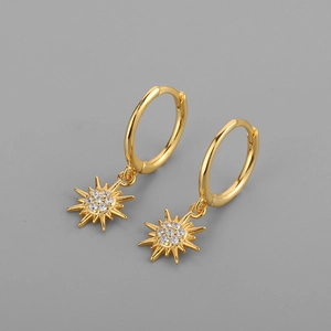 Copper Eight-pointed Star Pendant Hoop Earrings With Zircon Inlay And 925 Sterling Silver Earring Post For Women