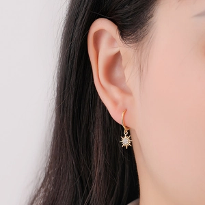 Elegant S925 silver gold octagram hoop earrings with sparkling zircon star pendant