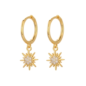 Elegant gold s925 silver hoop earrings featuring sparkling zircon octagram star pendants