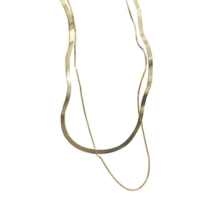 Collana a doppio strato in argento 925 dorato con catena serpente piatta e catena a scatola