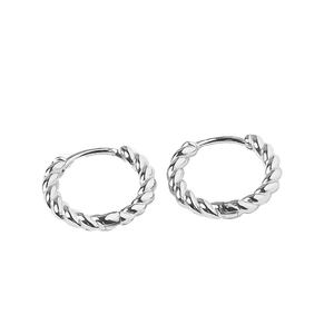 Classic 925 sterling silver twisted rope hoop earrings with a polished finish for women
