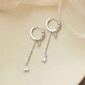 Teardrop Drop Hoop Earrings Zircon Long Chain Tassel Elegant Copper Silver Plated For Women
