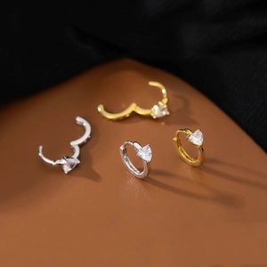 S925 sterling silver heart zircon hoop earrings in gold and silver finish options