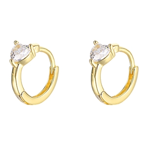 Minimalist S925 sterling silver gold heart hoop earrings with clear zircon stones
