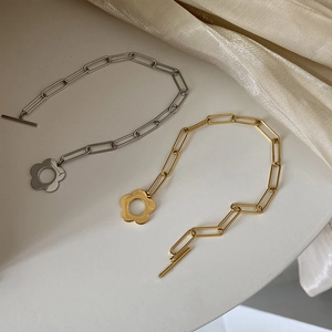 Flower OT Buckle Bracelet Copper Gold Silver Plated Paperclip Chain Trendy Minimalist Jewelry Gift For Women