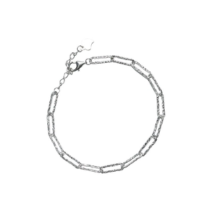 Sparkling double-layered silver paperclip bracelet with textured link design for women