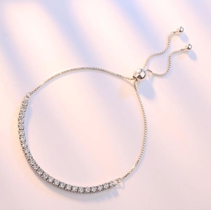 Women Adjustable Slider Bracelet Copper Alloy With Sparkling Zirconia Elegant Geometric Bolo Jewelry Gift