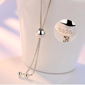 S925 sterling silver adjustable slider necklace with box chain and hallmarked bead