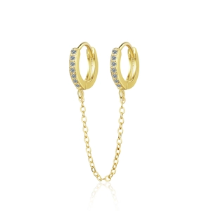 Boucles Oreilles Créoles Chaîne Double Piercing En Cuivre Zirconium Huggie Connectées Bijoux Mode Pour Femmes