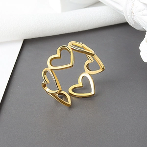 Hollow Heart Shaped Open Ring Adjustable Copper Jewelry Elegant Simple Style For Women