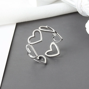 Elegant hollow heart-shaped open ring in silver finish for women with minimalist design
