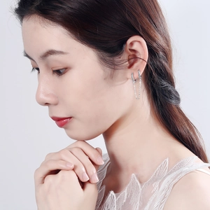 Boucles d'oreilles créoles en argent S925 avec chaîne et pierres de zircon