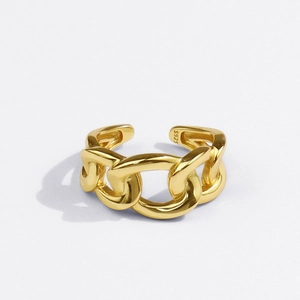 Anello Catena Cubana Rame Placcato Oro 18K Aperto Regolabile Hip Hop Streetwear Gioielli Di Moda Per Donna Uomo