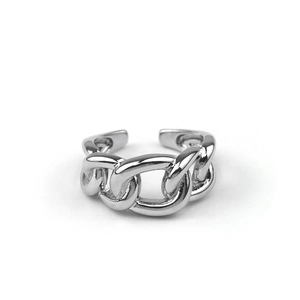 Anello regolabile a catena cubana argento per donna con finitura metallica stile hip-hop