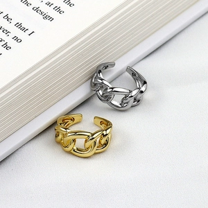 Anelli a catena cubana regolabili stile hip-hop placcati in oro 18K e argento