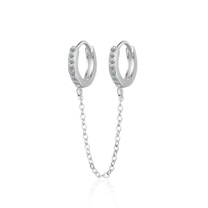 Boucles d'oreilles doubles en argent S925 avec chaîne et zircons pour deux perçages