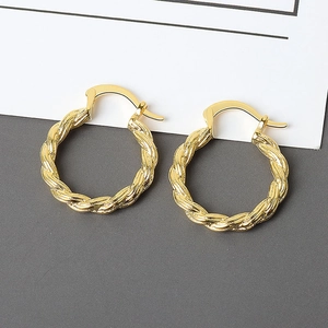 Twisted Rope Hoop Earrings Vintage Textured Braid Brass Round Large Retro Style For Women With Silver Earring Post