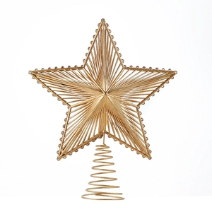 Sparkling gold Christmas tree topper with hollow hollow-out star and spring base